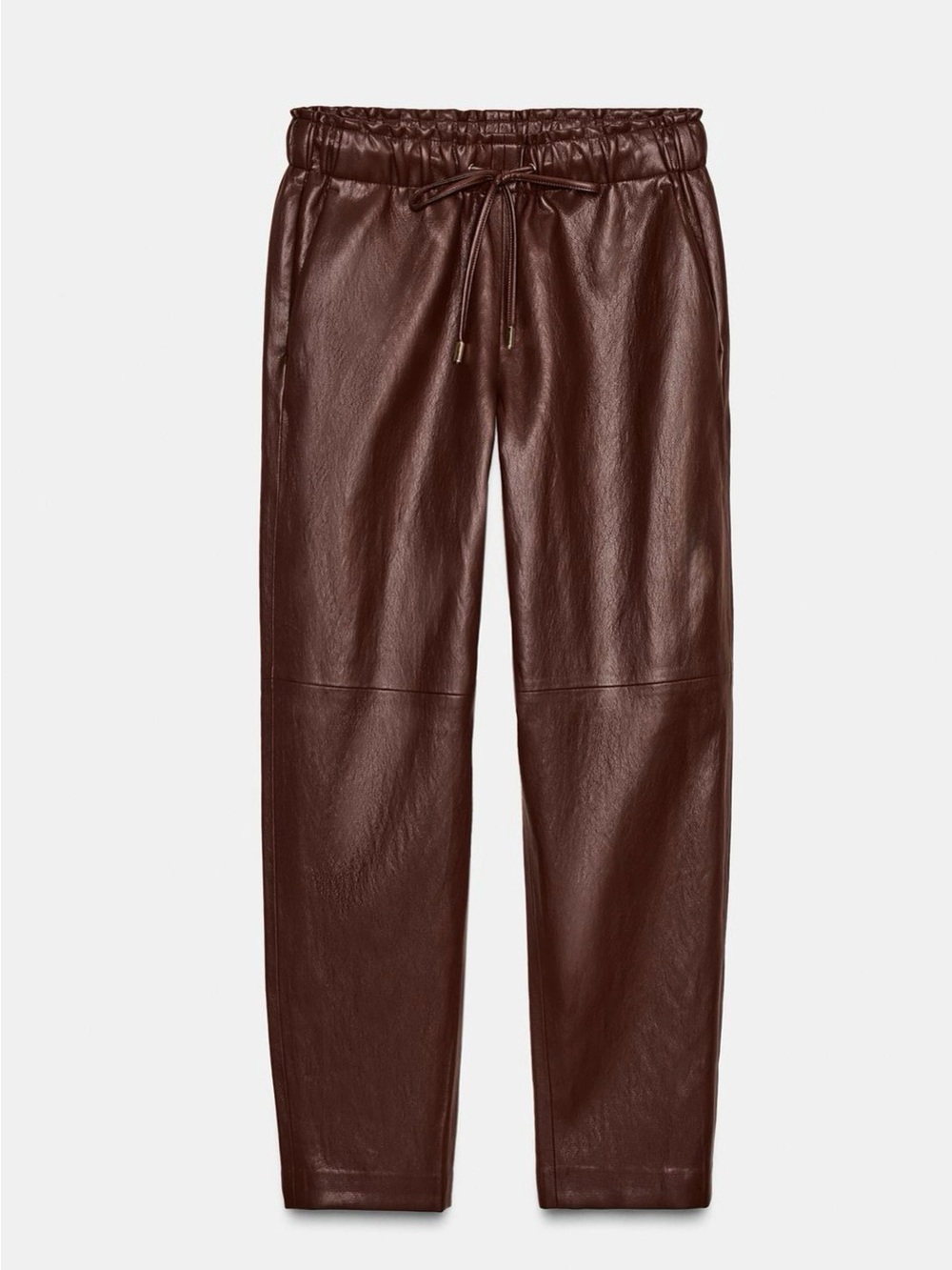 Zara Women's Faux Leather Slim Straight Pants in Dark Brown